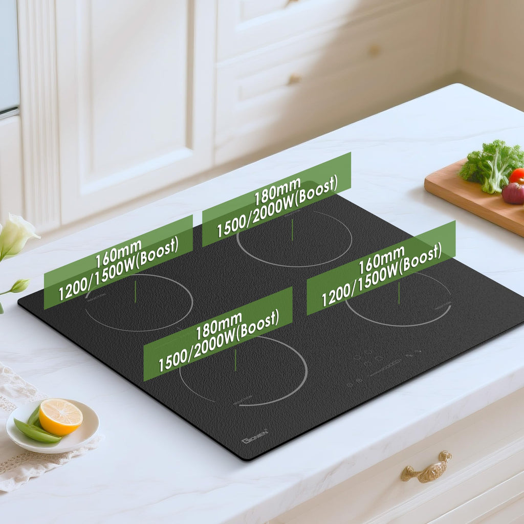 GlONlEN Plug-in Induction Hob 13 Amp 2800W,60cm Integrated Electric Cooktop with Bridge Zone, 4 Cooking Rings Cooker GIT470SP,Drop-in Ranges