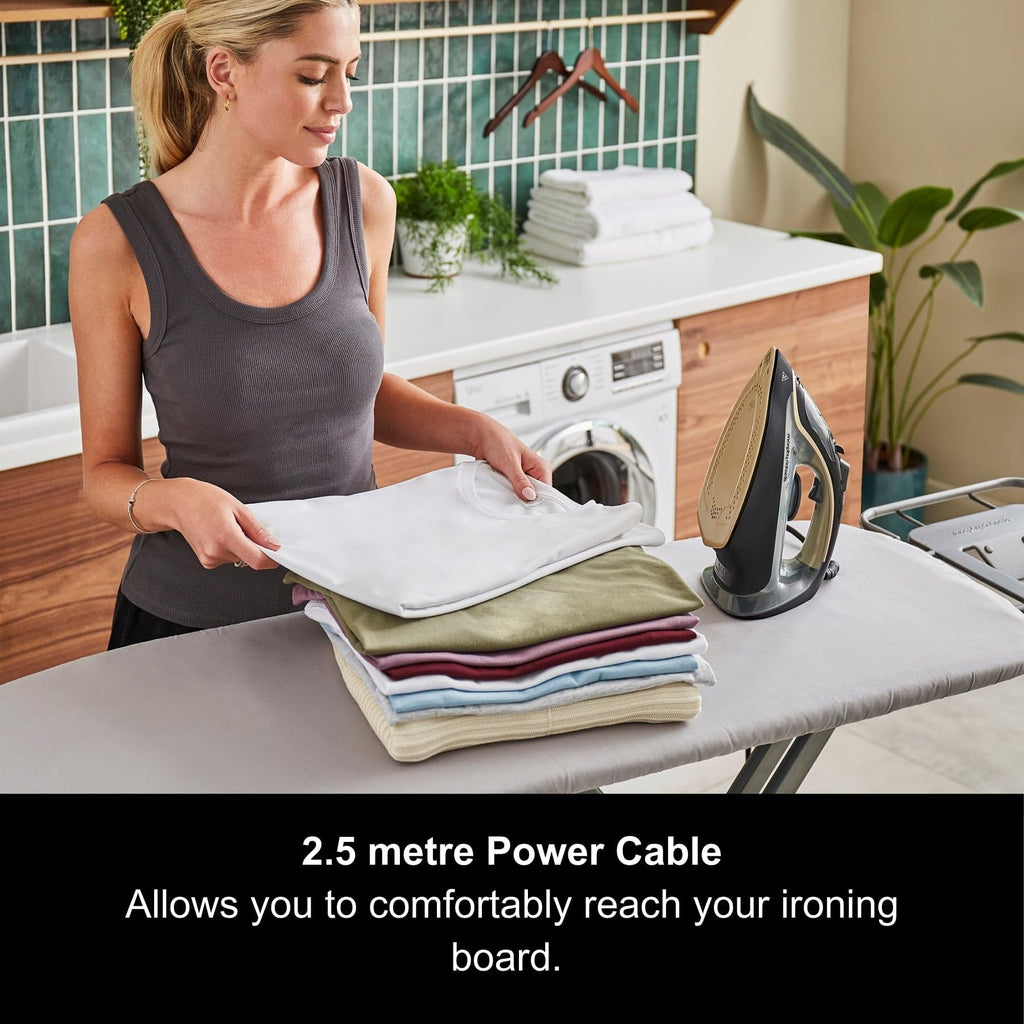 Morphy Richards Crystal Clear Steam Iron, Ceramic Non-stick Soleplate, 120g Steam Boost, 35g Steam Output, 350ml Water tank, Self-Clean, Auto Switch off, 2.5m Cord, 2400W, Gold & Black, 300302