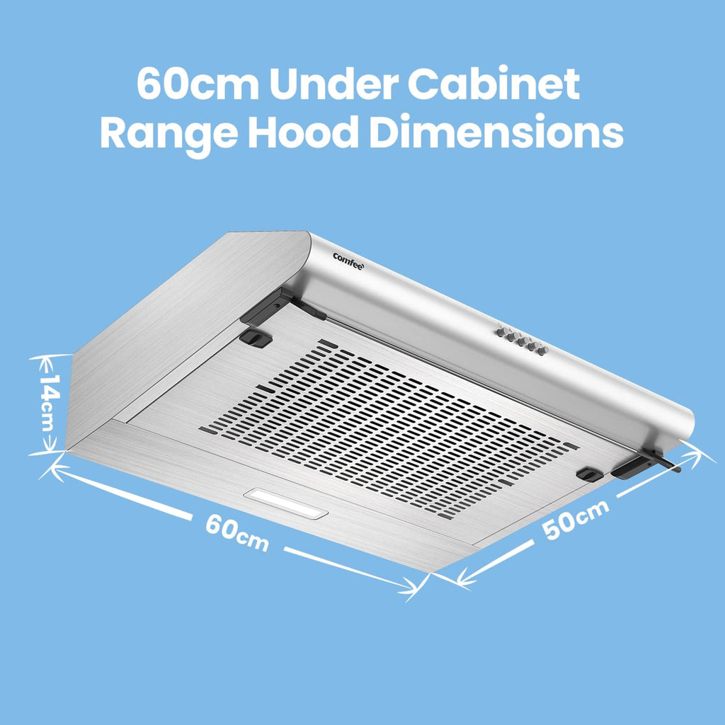 COMFEE' Visor Cooker Hood SLIF17SS-60 LED Extractor Hood Under Cabinet Hood Wall Mounted Extractor Fan Kitchen 60cm Top Vented Range Hood - Stainless Steel