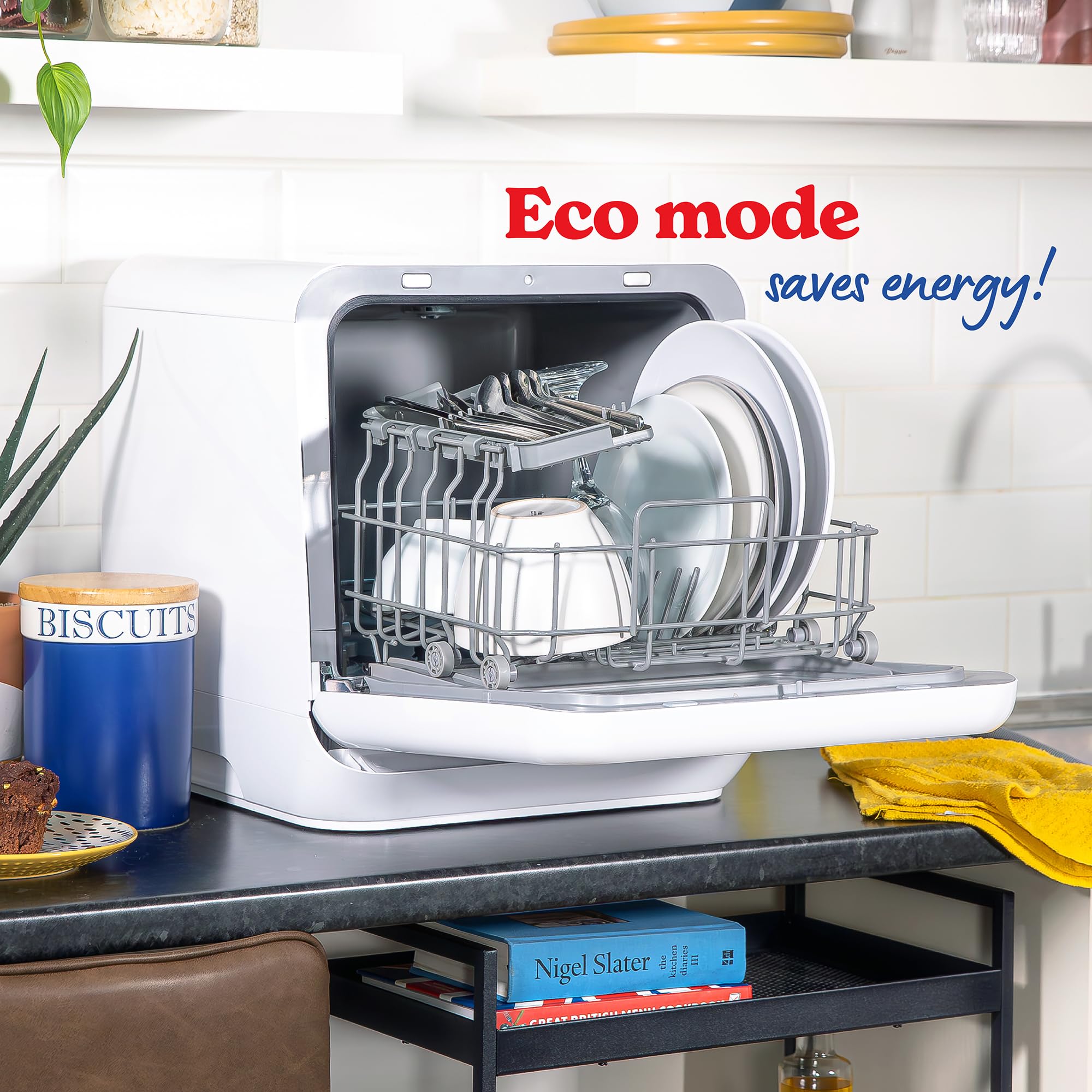 Russell Hobbs Mini Dishwasher Compact Table Top Black 2 Place Setting Dishwasher, LED Touch Control, 4 Programmes, Portable & Efficient, Baby Care, Fruit Wash & Eco Mode, No Plumbing, RH2TTDW101B