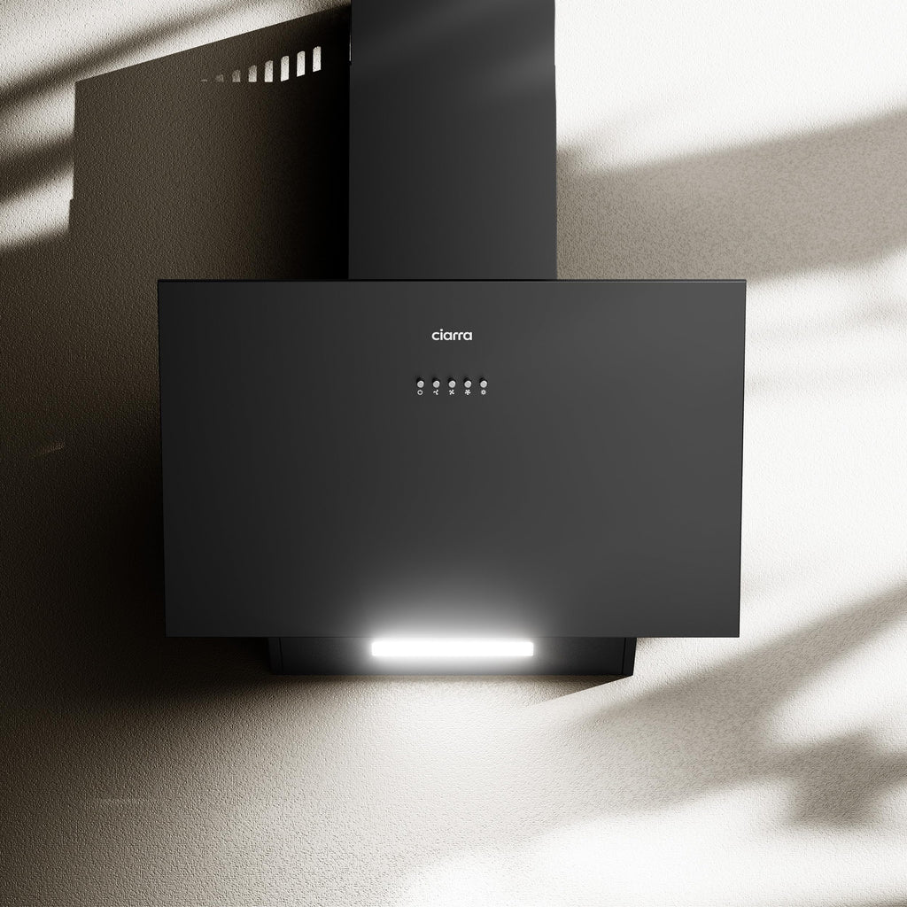 CIARRA CBCS6762A Angled Cooker Hood 60cm with CBCF003 Carbon Filters 650m³/h Head-Free Chimney Vent Hood with LED Lights Ducting&Recirculating Kitchen Extractor Fan