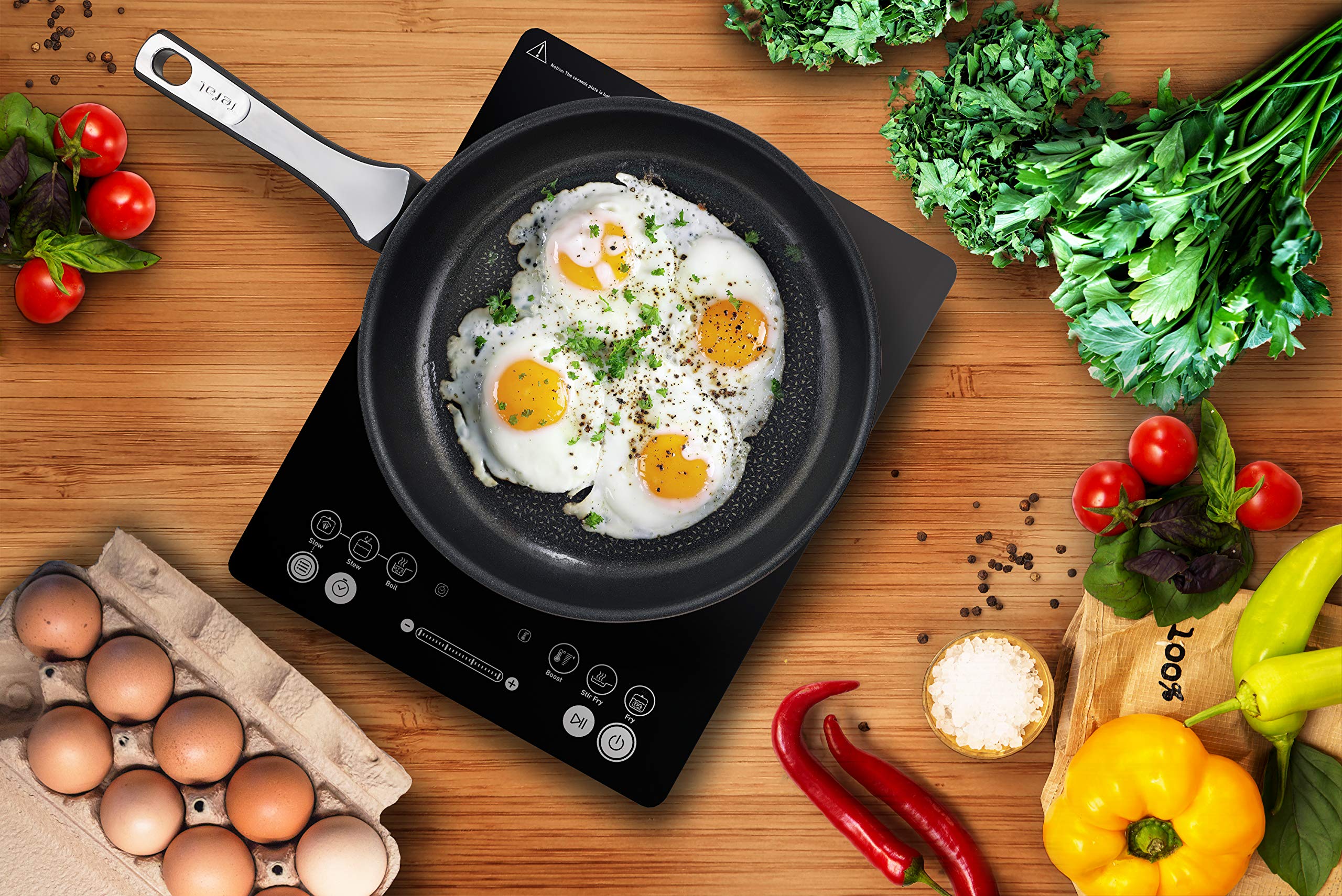 Tefal Slim Portable Induction Hob, Compact, 2100 W Power, 6 functions, Electric, Slim, Black, Easy To Clean, Black Modern Design, Cooker, Kitchen, Party IH210840